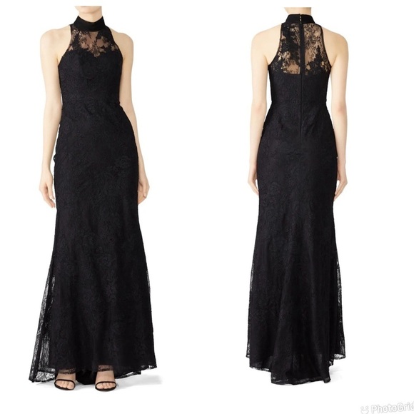 Badgley Mischka Black Lace Column Gown - Picture 1 of 7